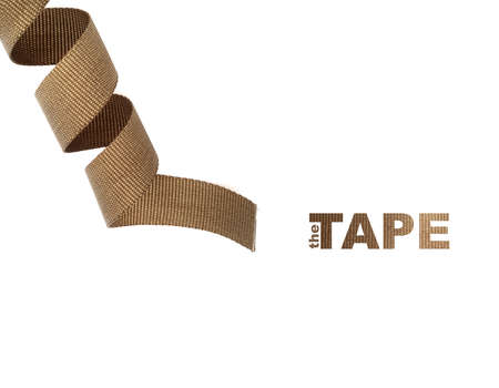 Brown textile tape isolated on white backgroundの写真素材