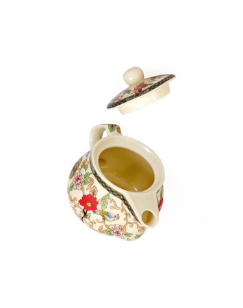 Porcelain teapot in Chinese style isolated on white background. Design element with clipping pathの写真素材