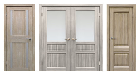 Set of entrance doors (Interior wooden doors) isolated on white background