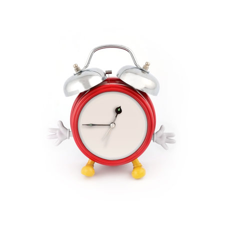 Children's alarm clock with hands isolated on a white background