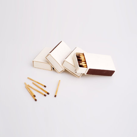 A few retro boxes of matches isolated on white backgroundの写真素材