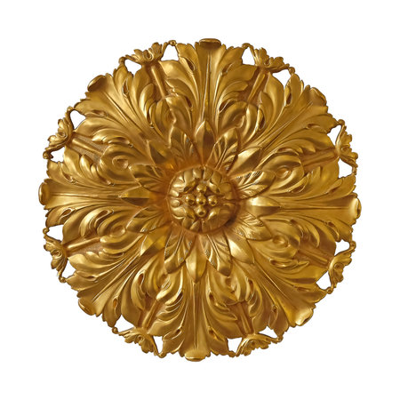 Golden decorative element with floral pattern isolated on white background.の写真素材