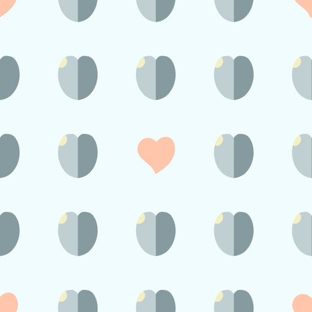 Seamless vector pattern: handmade staggered hearts and leaves