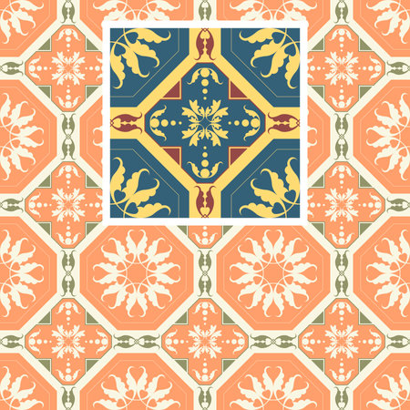 Seamless floral Renaissance style vector square patternのイラスト素材