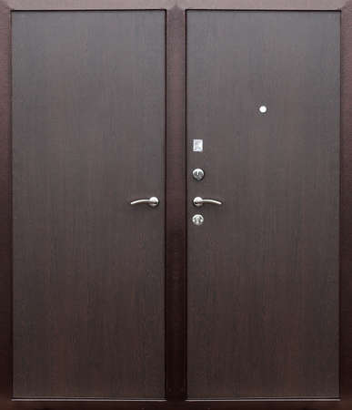 Model of double entrance metal doors isolated on white backgroundの写真素材