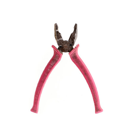 Isolated hand tools for repair and installation: old pliers (composition on a white background)