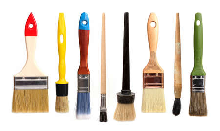 Set of hammers finishing brushes isolated on white backgroundの写真素材