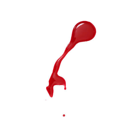 Set of drops of red liquid (blood, nail polish, ketchup, dressing) isolated on white backgroundの写真素材