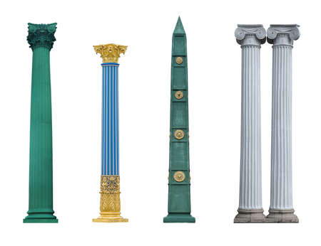 Marble, bronze and glass columns isolated on a white backgroundの写真素材