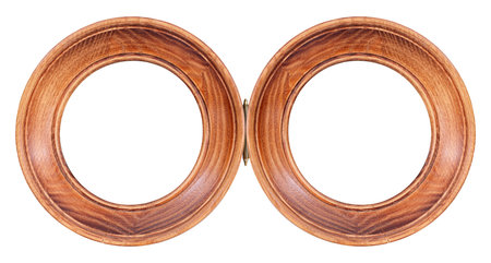 Double wooden frame (diptych) for paintings, mirrors or photos isolated on white background