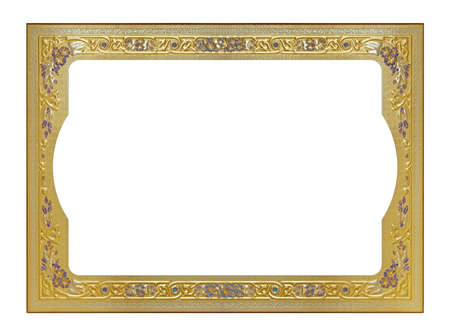 Golden frame for paintings, mirrors or photo isolated on white backgroundの写真素材