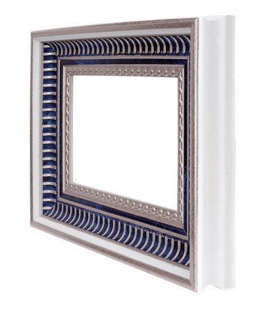 Silver frame for paintings, mirrors or photo in perspective view isolated on white background.