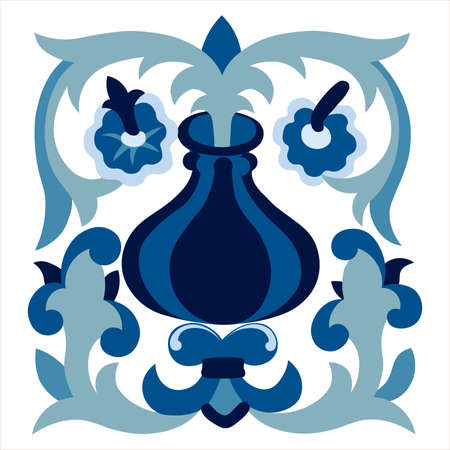 Vector drawing: Monochrome cobalt decorative element in floral styleのイラスト素材