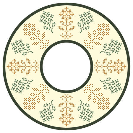 Vector traditional folk cross stitch ornament (round frame or tablecloth)のイラスト素材