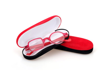 Sunglasses and spectacle case isolated on white backgroundの写真素材