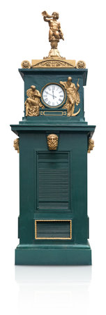 Vintage street bronze clock with golden figures. Design element with clipping pathの写真素材