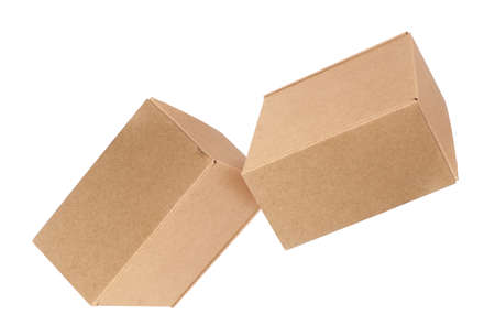 Two craft boxes isolated on white backgroundの写真素材