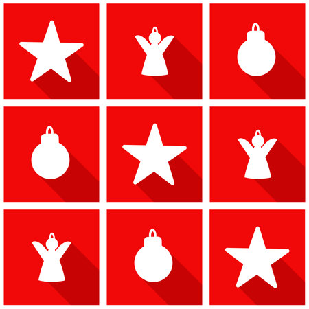 Christmas elements with angels, stars and fur-tree toysのイラスト素材