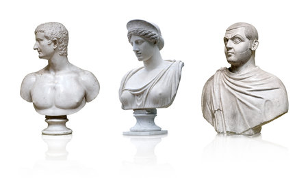 Set of marble antique busts isolated on white backgroundの写真素材