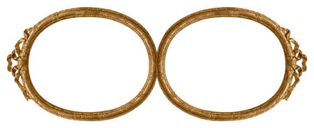 Double oval golden frame (diptych) for paintings, mirrors or photos isolated on white background.の写真素材