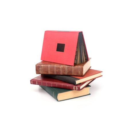 Stack of books in color covers isolated on a white backgroundの写真素材