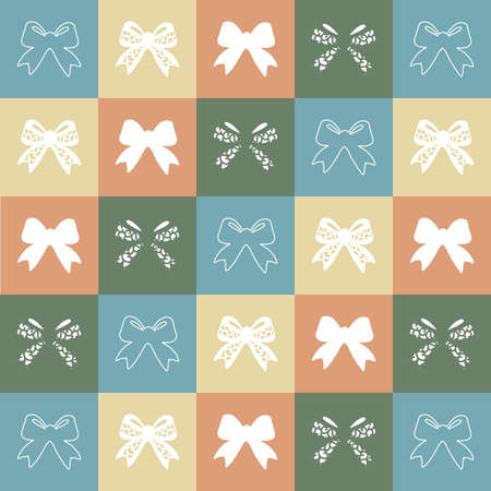 Seamless square pattern with stylish little bowsのイラスト素材
