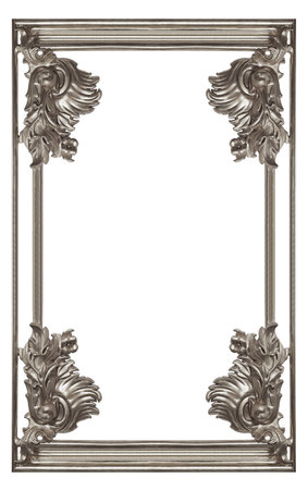 Silver frame for paintings, mirrors or photo isolated on white backgroundの写真素材