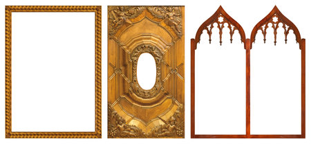 Set of gothic wooden frames for paintings, mirrors or photo isolated on white backgroundの写真素材