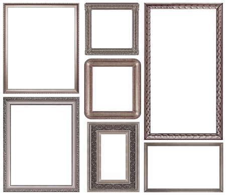 Set of silver frames for paintings, mirrors or photo isolated on white backgroundの写真素材