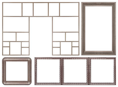 Set of silver frames for paintings, mirrors or photo isolated on white backgroundの写真素材