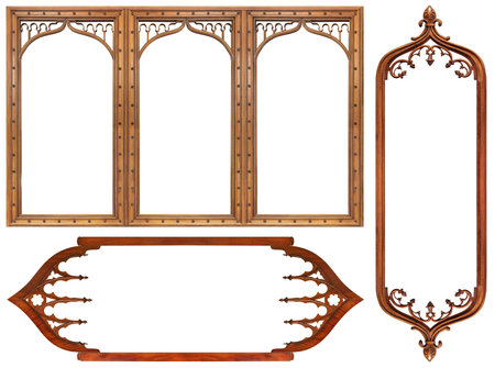 Set of gothic wooden frames for paintings, mirrors or photo isolated on white backgroundの写真素材