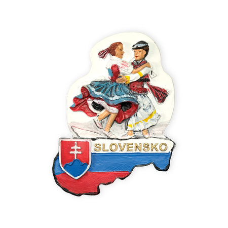 Souvenirs (magnets) from Slovakia isolated on white background. The text on the magnet means in English "Slovakia".の写真素材