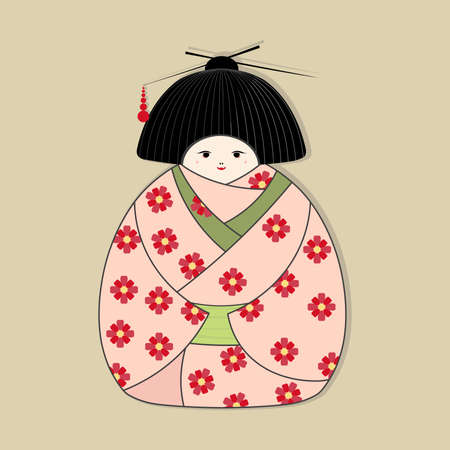 Vector graphics: Japanese doll in traditional national costumeのイラスト素材