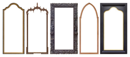 Set of wooden frames for paintings, mirrors or photo isolated on white background