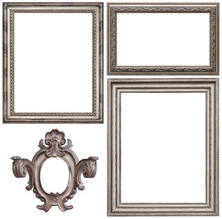 Set of silver frames for paintings, mirrors or photo isolated on white backgroundの写真素材
