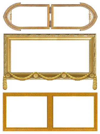 Set of golden frames for paintings, mirrors or photo isolated on white backgroundの写真素材