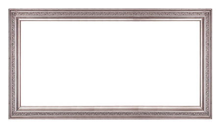 Panoramic silver frame for paintings, mirrors or photo isolated on white backgroundの写真素材