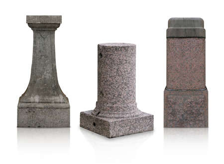 Set of granite pedestals on a white backgroundの写真素材