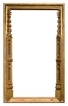 Golden gothic frame for paintings, mirrors or photo isolated on white background.