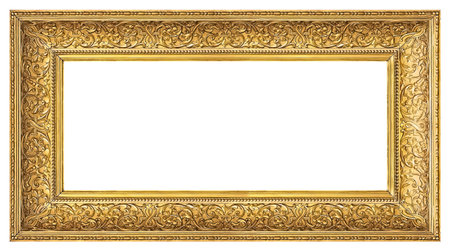 Panoramic golden frame for paintings, mirrors or photo isolated on white background