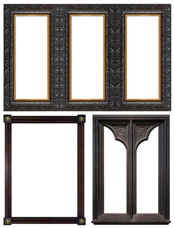 Set of wooden frames for paintings, mirrors or photo isolated on white backgroundの写真素材