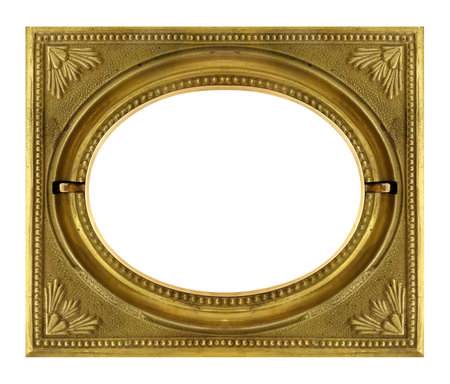 Golden frame for paintings, mirrors or photo isolated on white backgroundの写真素材