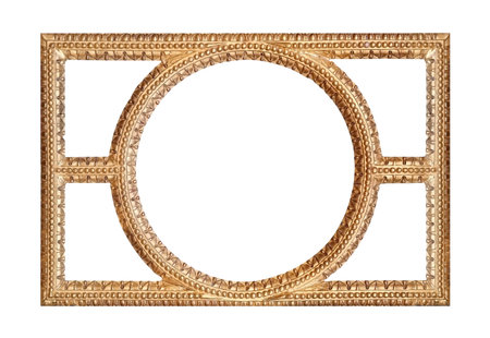 Golden frame for paintings, mirrors or photo isolated on white background