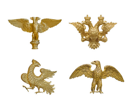 Golden coat of arms eagles isolated on white background