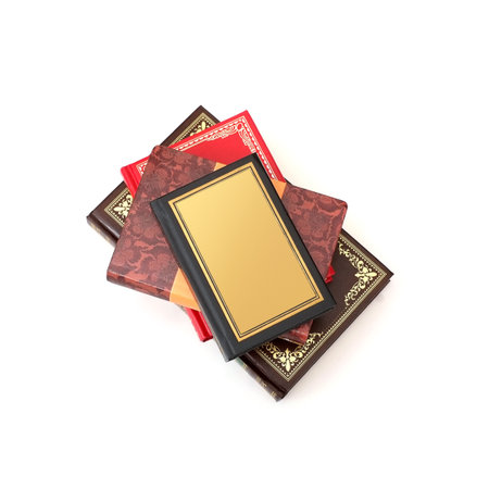 Stack of books in color covers with white sheets isolated on a white background