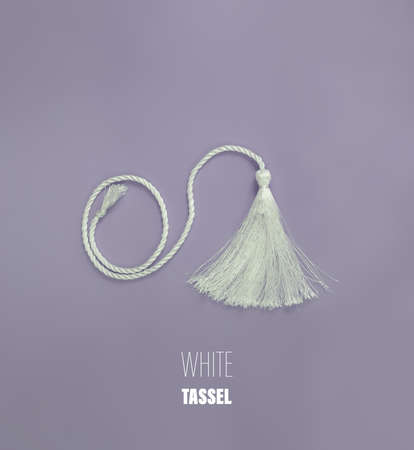 White silk tassels isolated on simple background for creating graphic conceptsの写真素材