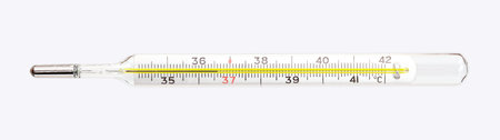 Medical glass old mercury thermometer isolated on white background.