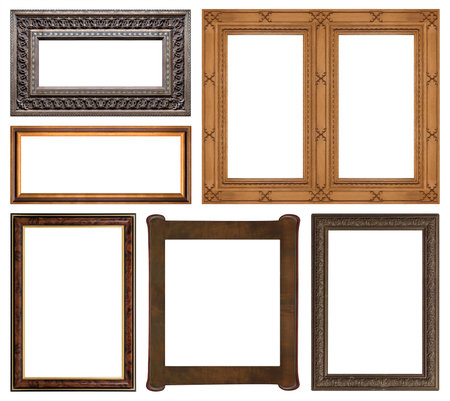 Set of wooden frames for paintings, mirrors or photo isolated on white background