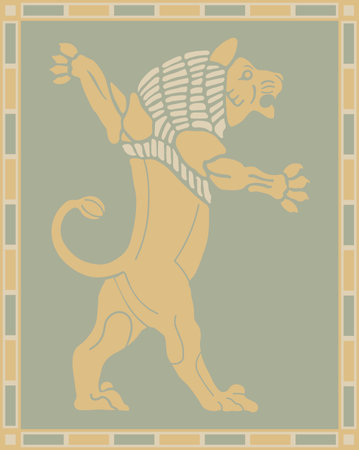 Vector decorative element lion in Assyrian styleのイラスト素材