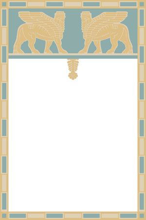 Vector poster or document in Assyrian style Winged bull-man from Sumerian mythologyのイラスト素材